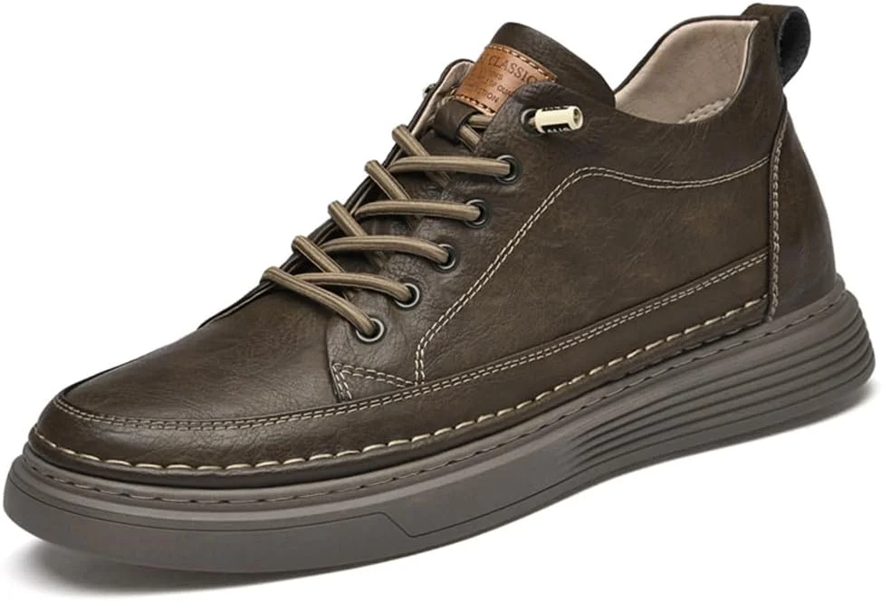 کفش‌های غیررسمی مردانه، افزایش قد نامرئی، کفش‌های کتانی چرمی بند دار، مد روز، تنفس پذیر، راحت و سبک