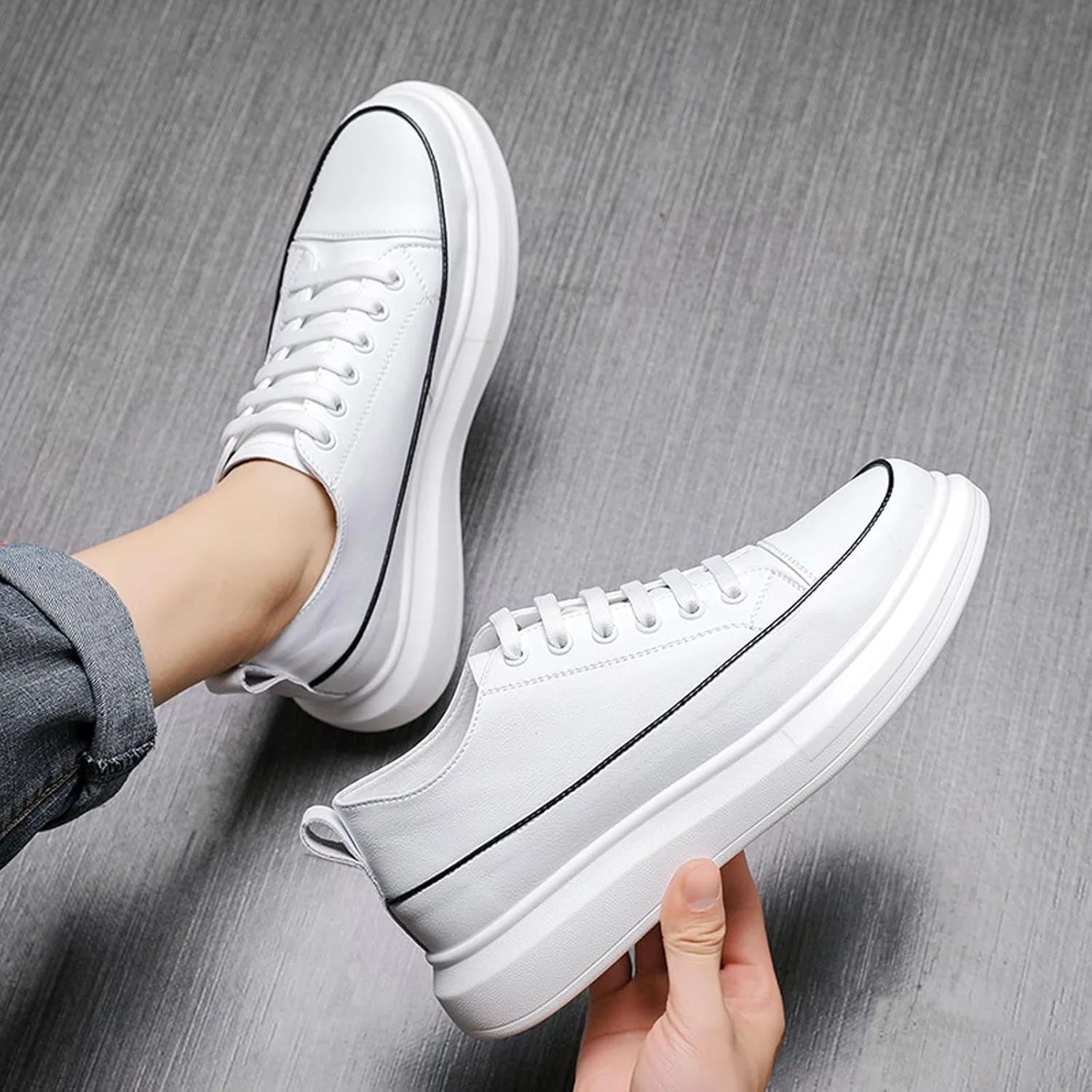 کفش های تابستانی مردانه HODORE، کفش های کتانی مردانه چرم اصل، کفش های غیر رسمی مردانه، کفش های سفید مد روز چرم گاوی (سایز: 8-US)