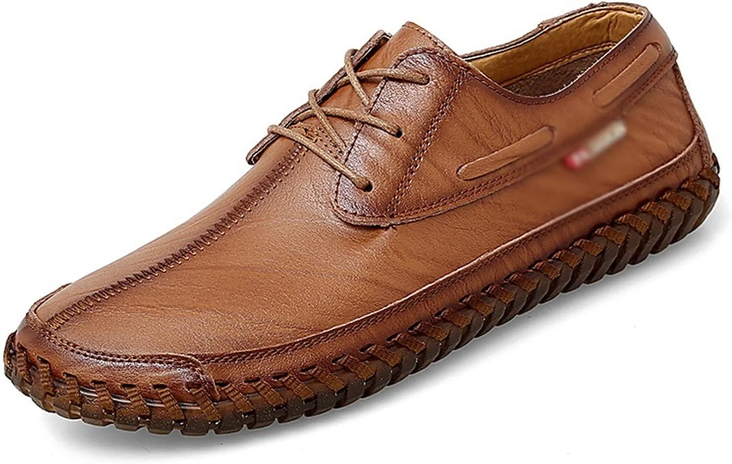 کفش های تابستانی مردانه HODORE، کفش های چرمی مشکی مردانه، کفش های کتانی تنفسی مد روز، کفش های پیاده روی دست ساز (رنگ: قهوه ای، سایز: 7.5-US)