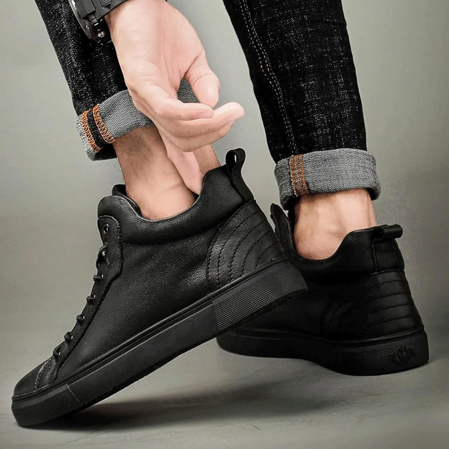 کفش های تابستانی مردانه HODORE، کفش های غیر رسمی مردانه چرم گاوی تخت بند دار، کفش های کتانی ساق کوتاه، کفش های تخت مد روز، کفش های کتانی مشکی (رنگ: Hortel، سایز: 8 US)