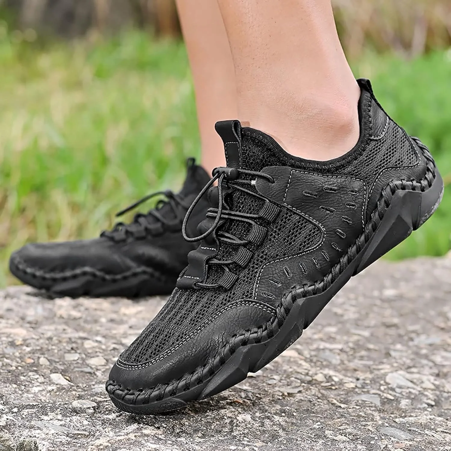 کفش های مجلسی مردانه تابستانی HODORE، چرم گاوی دست ساز، توری تنفسی، مناسب چهار فصل، کفش کتانی بند دار مردانه (رنگ: Hortel، سایز: 9-US)