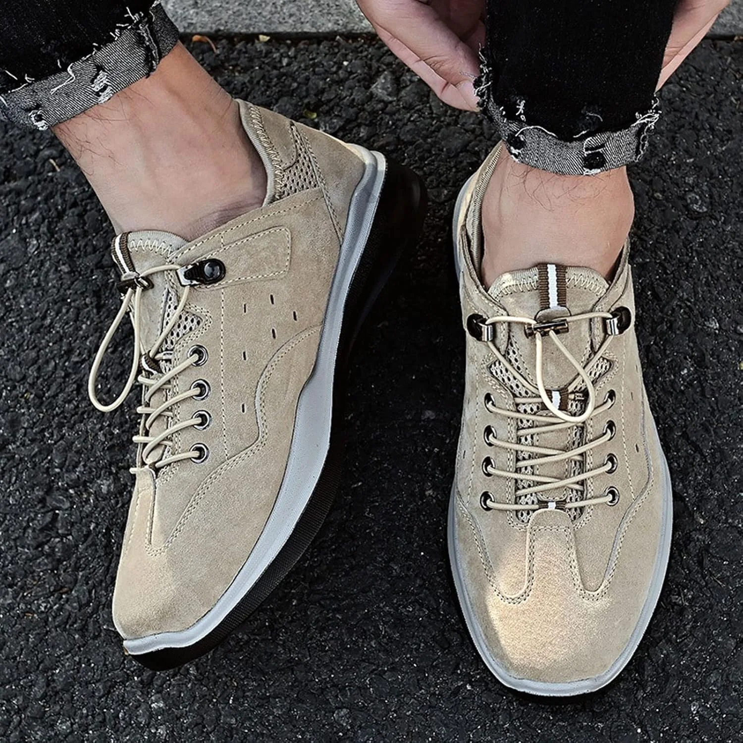 کفش های تابستانی مردانه HODORE، کفش های غیر رسمی مردانه، مناسب چهار فصل، کفش های کتانی بند دار مردانه (رنگ: خاکستری، سایز: 9.5-آمریکا)