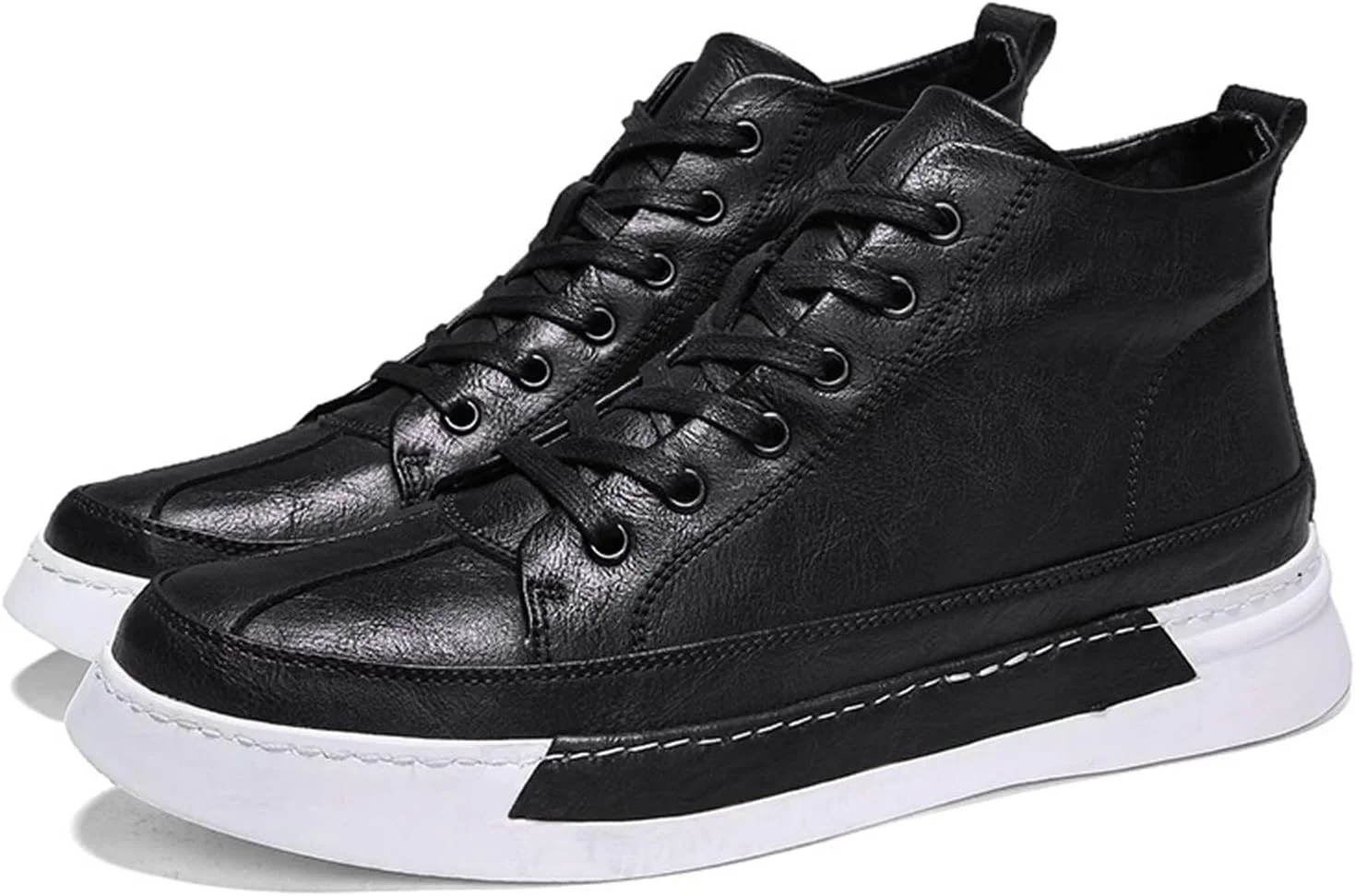 کفش رسمی مردانه چرم میکروفیبر، کفش کتانی میانه ساق شیک، کفش های غیر رسمی مردانه، کفش تخت چرم قهوه ای (رنگ: Hortel، سایز: 8-US)