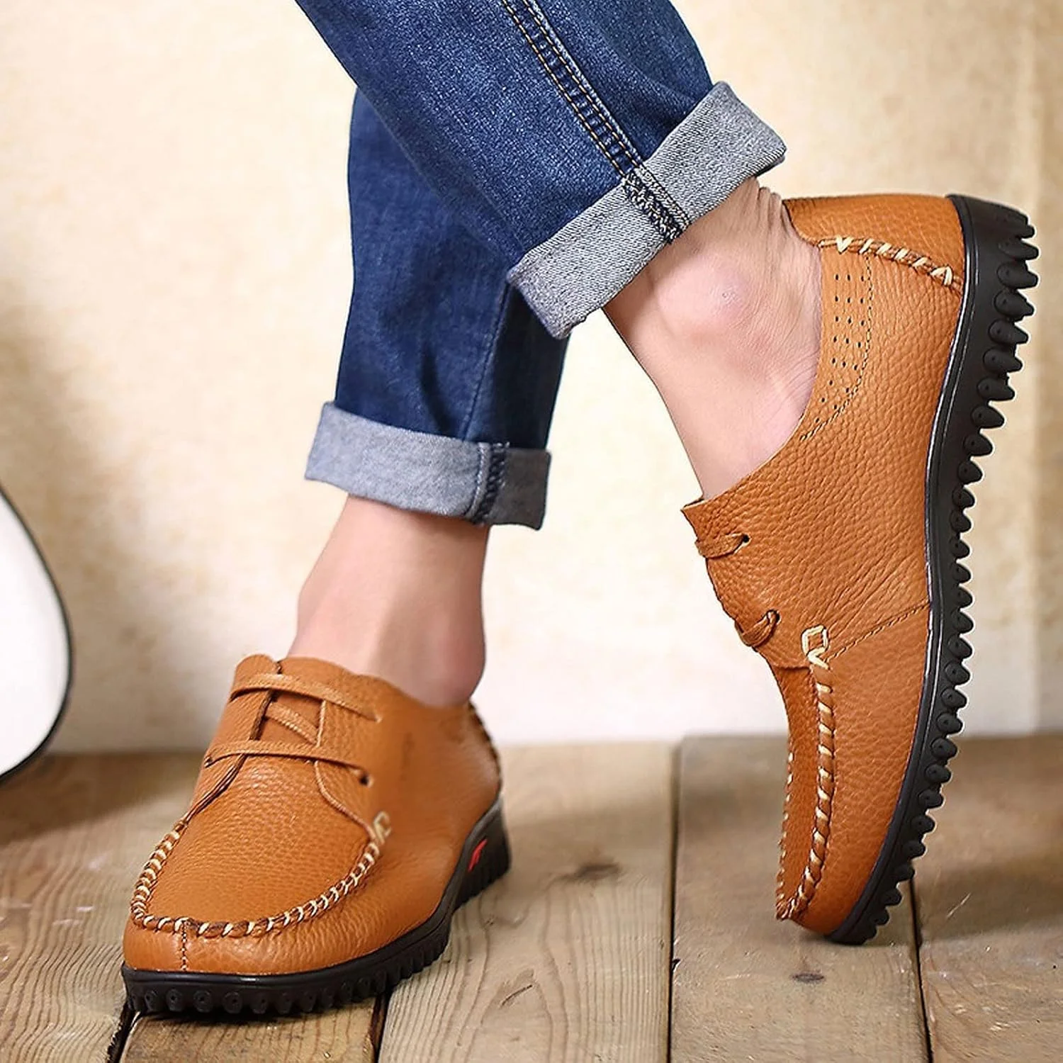 کفش رسمی مردانه HBEIDAHUANG، کفش های غیر رسمی مردانه، کفش های چرمی ضخیم مناسب فصل بهار، کفش های مقاوم در برابر سایش، کفش کتانی مردانه شیک و مات (سایز: 7.5-US)