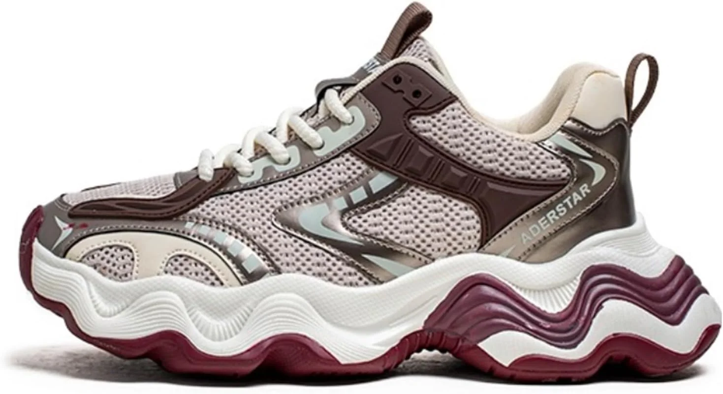 کفش‌های کتانی مردانه فلوئت، نقره‌ای مشکی، کفش‌های پدری مد روز، مناسب پیاده‌روی، کفش‌های کتانی پلتفرم حجیم و ترندی، قهوه‌ای قرمز، سایز 7