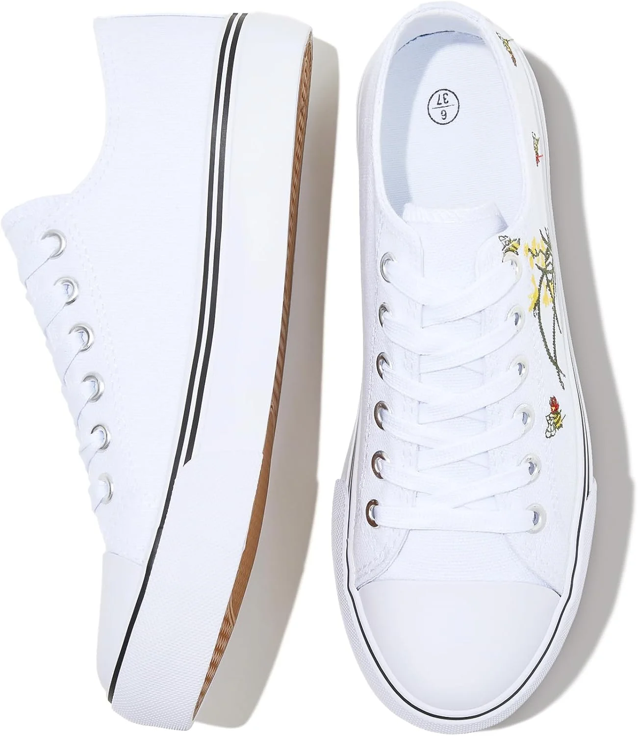 کفش کتانی زنانه FRACORA، رویه کرباس سفید، ساق کوتاه، بند دار، شیک و راحت