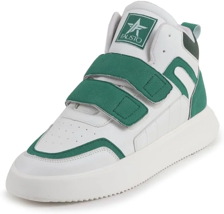 کفش کتانی ساق بلند مردانه فاستو، رنگی، با بست های قلاب و حلقه قابل تنظیم، زیره فوم حافظه دار، مناسب استایل خیابانی