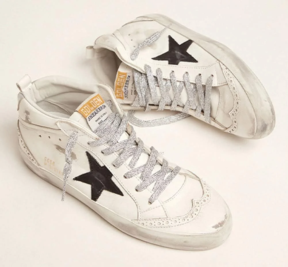 کفش های کتانی تخت چرمی غیر رسمی گلدن گوس، کفش های ورزشی سفید مردانه با بند لاستیکی