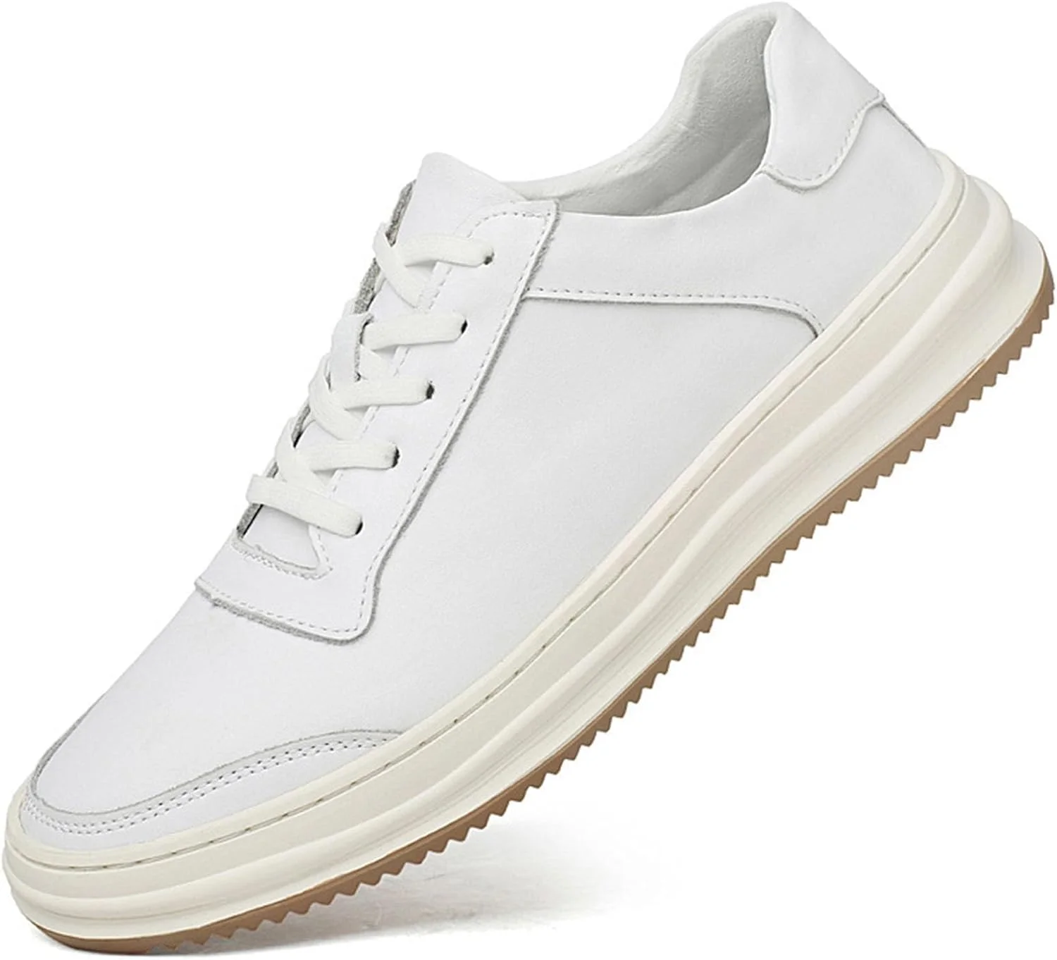 کفش‌های کتانی آکسفورد چرمی مردانه، طراحی کلاسیک، نرم، بند دار، ضد لغزش، راحت، مناسب پیاده روی، دارای پشتیبانی از قوس پا، سفید، سایز 8.5
