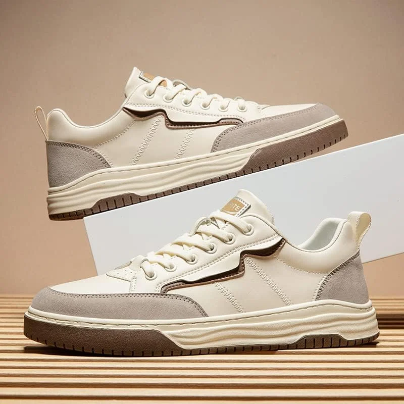 کفش های چرمی مردانه مد روز، کفش های کتانی مردانه بند دار، ترند جدید کفش های فضای باز، مد بریتانیایی مردانه، کفش های اسکیت کلاسیک یکپارچهسازی با سیستمعامل (بژ، 40)