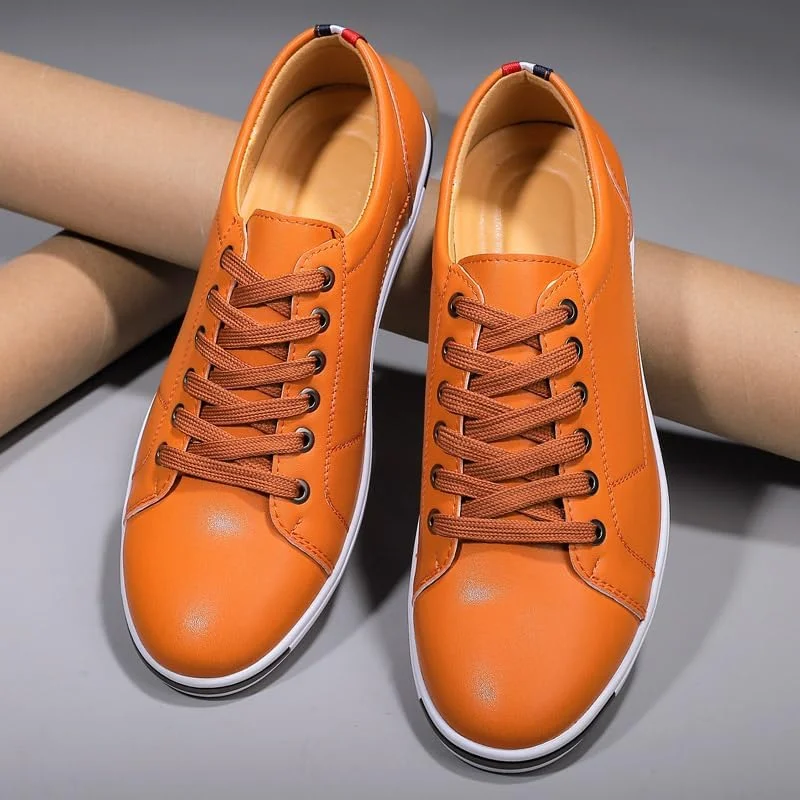 کفش مردانه چرم سایز بزرگ، کفش های سفید غیر رسمی، کفش های کتانی بند دار کلاسیک و تنفسی Zapatillas De Hombre (سفید، 43)