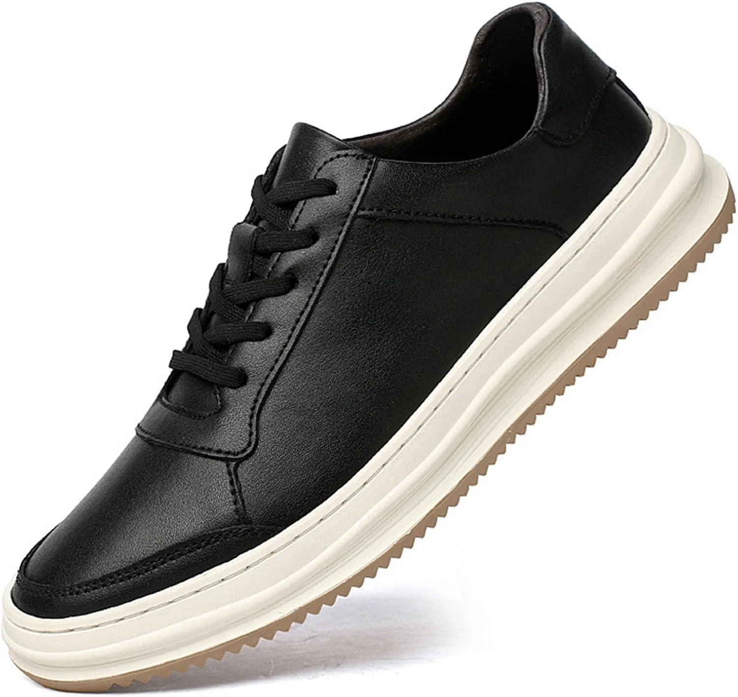 کفش‌های کتانی آکسفورد چرمی مردانه، طراحی کلاسیک، بنددار نرم، ضد لغزش، راحت، کفش‌های پیاده‌روی چرمی با پشتیبانی از قوس پا، مشکی-a، سایز 9