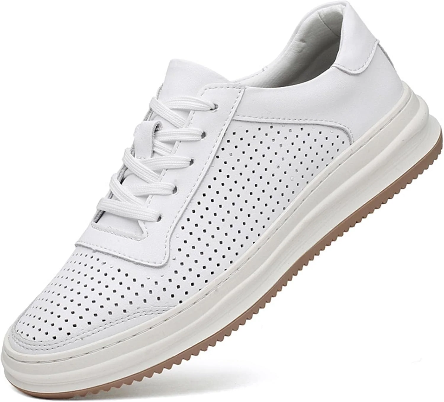 کفش‌های کتانی آکسفورد چرمی مردانه، طراحی کلاسیک، نرم، بند دار، ضد لغزش، راحت، مناسب پیاده روی، دارای پشتیبانی از قوس پا، سفید-b، سایز 8.5