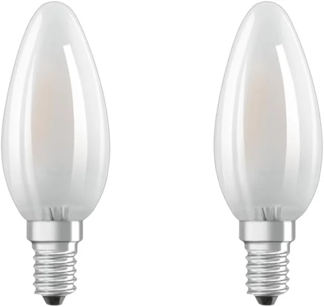 لامپ ال ای دی اشکی کلاسیک Osram Star B A + +/ لامپ شمعی E14 2700 K، 9.69 x 3.5 x 3.5 سانتی متر، سفید گرم، 4 وات، بسته 2 عددی