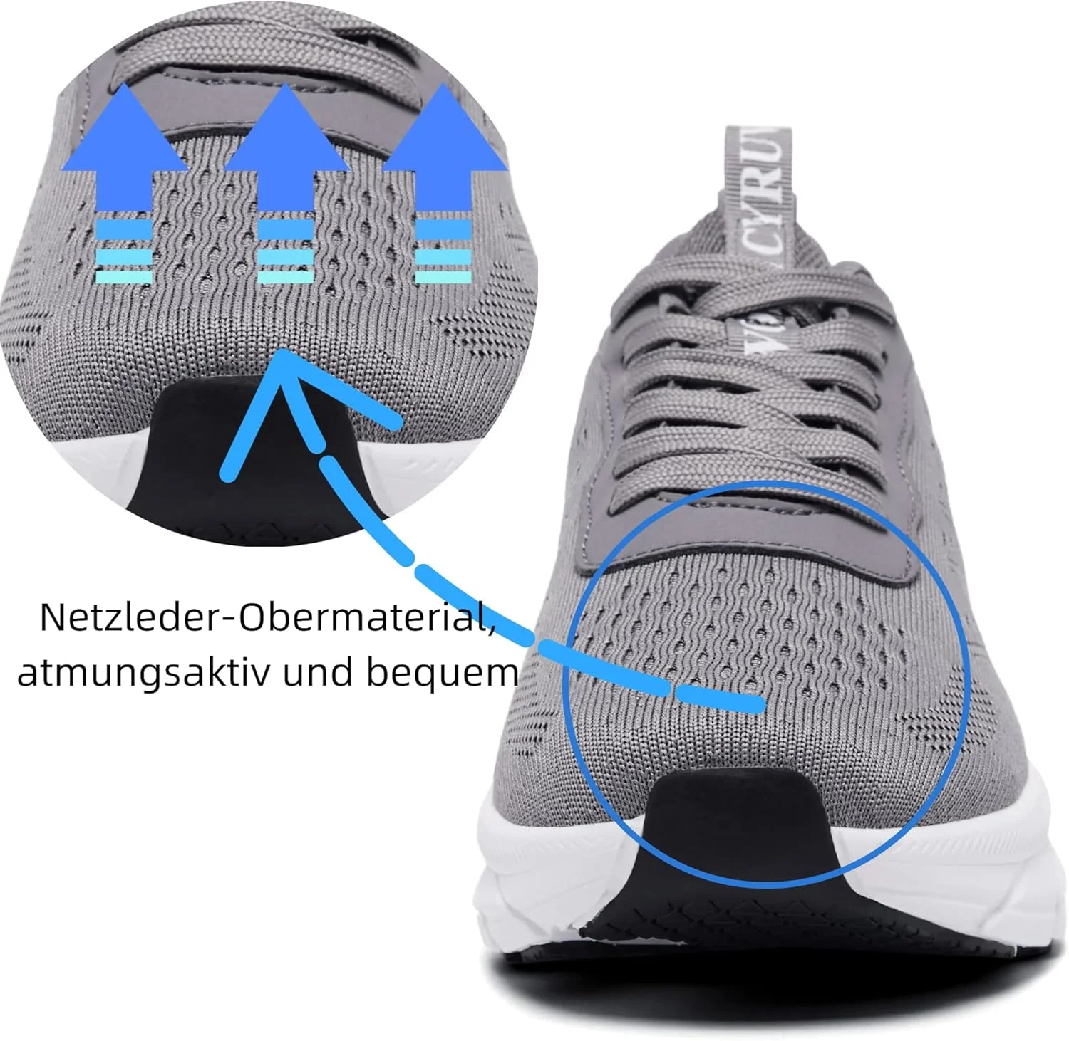 کفش مردانه CYRUWOSH، کفش های دویدن، کفش های ورزشی، کفش های پیاده روی، کفش های تنیس، کفش های اوقات فراغت، کفش های تناسب اندام توری تنفسی فضای باز، خاکستری، سایز 46 EU