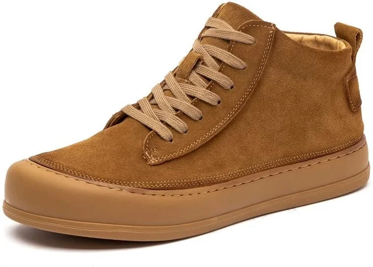 کفش های افزایش قد نامرئی مردانه CROSSBABY - کفش های کتانی فشن بند دار جیر، قهوه ای، سایز 7