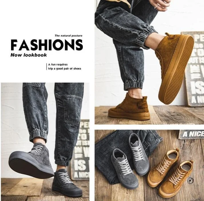 کفش های افزایش قد نامرئی مردانه CROSSBABY - کفش های کتانی فشن بند دار جیر، قهوه ای، سایز 7