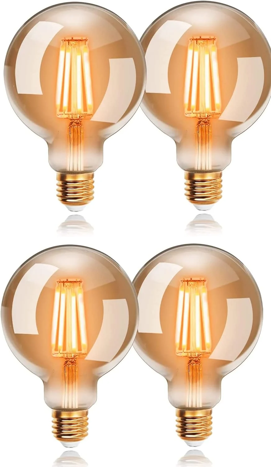 لامپ ادیسونی LED کروی Zellux G125 8W، لامپ های آنتیک و قدیمی، کهربایی، پایه E27، نور سفید گرم 2700K، بسته 4 عددی