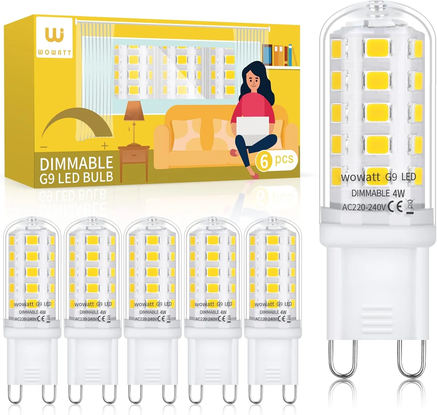 لامپ ال ای دی G9 وات مدل Dimmable Cool White 6000K، توان 4 وات معادل هالوژن 40 وات، 400 لومن، AC 220-240 ولت، CRI＞83، بدون سوسو زدن، صرفه جویی در انرژی، بسته 6 عددی
