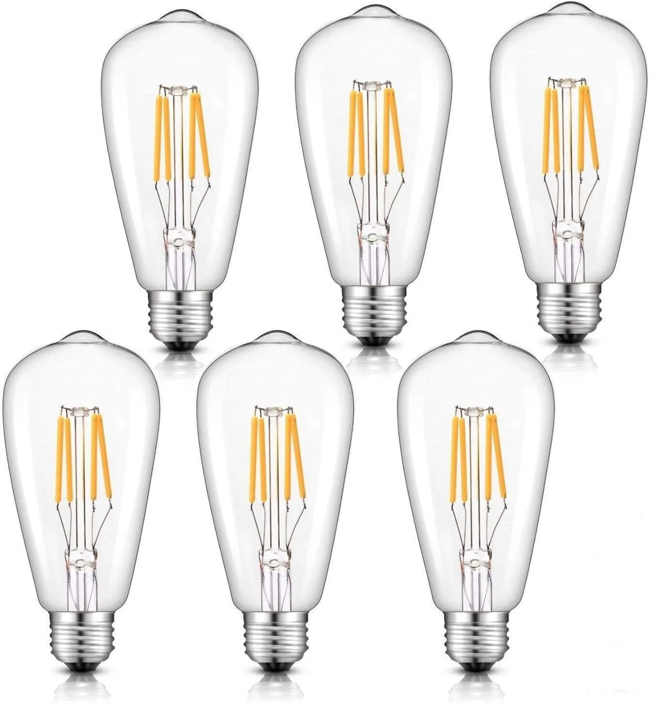 لامپ ادیسونی LED مدل ST64 SHANNY، 4 وات، طرح قدیمی، رشته ای سنجابی، مناسب دکوراسیون منزل، پایه E27، 3000 کلوین، نور سفید گرم، بسته 6 عددی