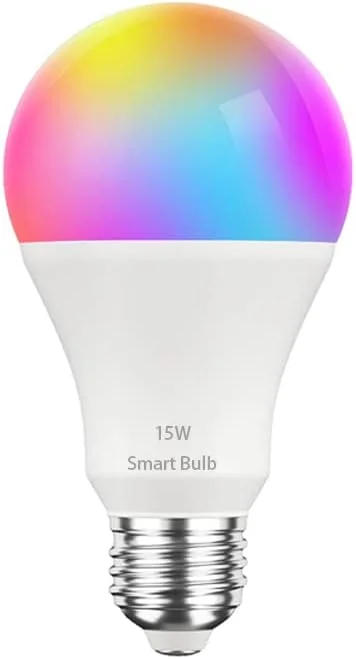 لامپ هوشمند 15 وات UanTii E27 LED RGB WiFi، لامپ های کم نور شونده RGBCW 100-240V، کنترل از راه دور از طریق اپلیکیشن Tuya Smart Life، سازگار با الکسا و گوگل اسیستنت، 1 عدد