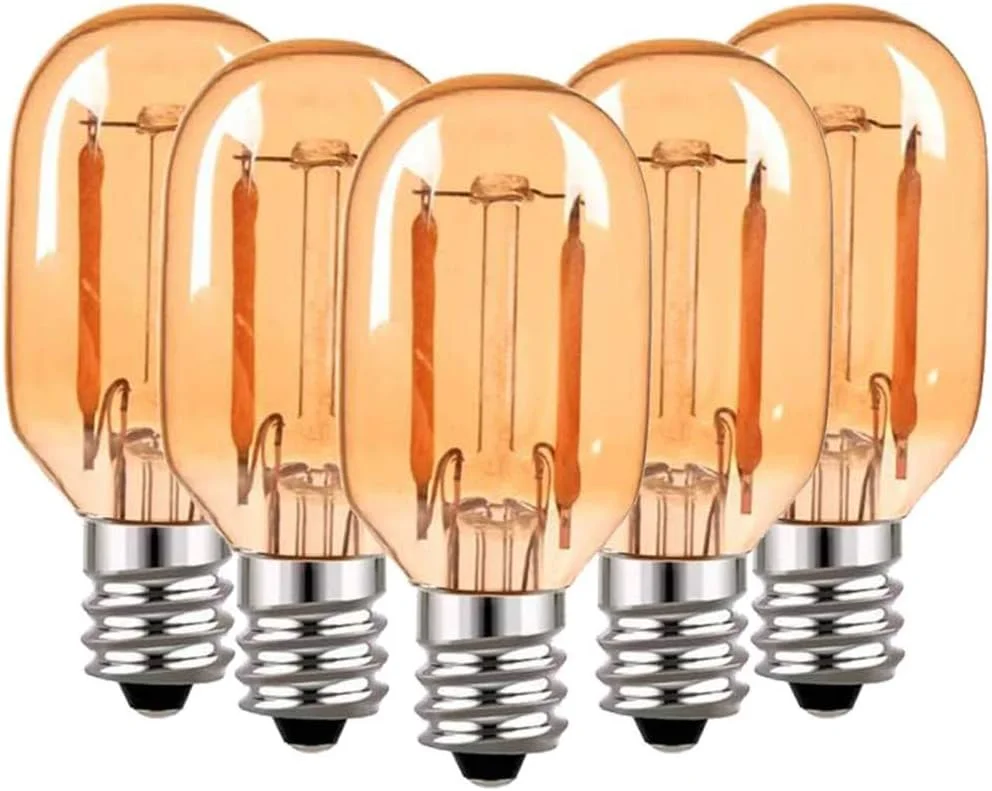 لامپ ادیسونی رشته‌ای LED مدل T22، شیشه کهربایی، لامپ شب 1 وات 2200K، پایه E12 E14، روشنایی آویز تزئینی، دیمر پذیر، 5 عدد