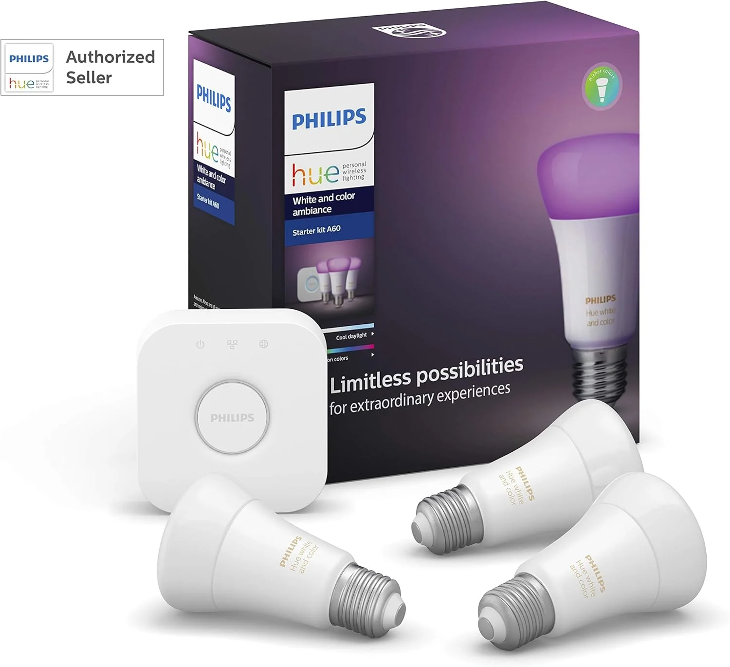 کیت استارتر لامپ هوشمند ال ای دی Philips Hue White & Colour Ambiance - 60 وات - 800 لومن (3 لامپ و بریج)