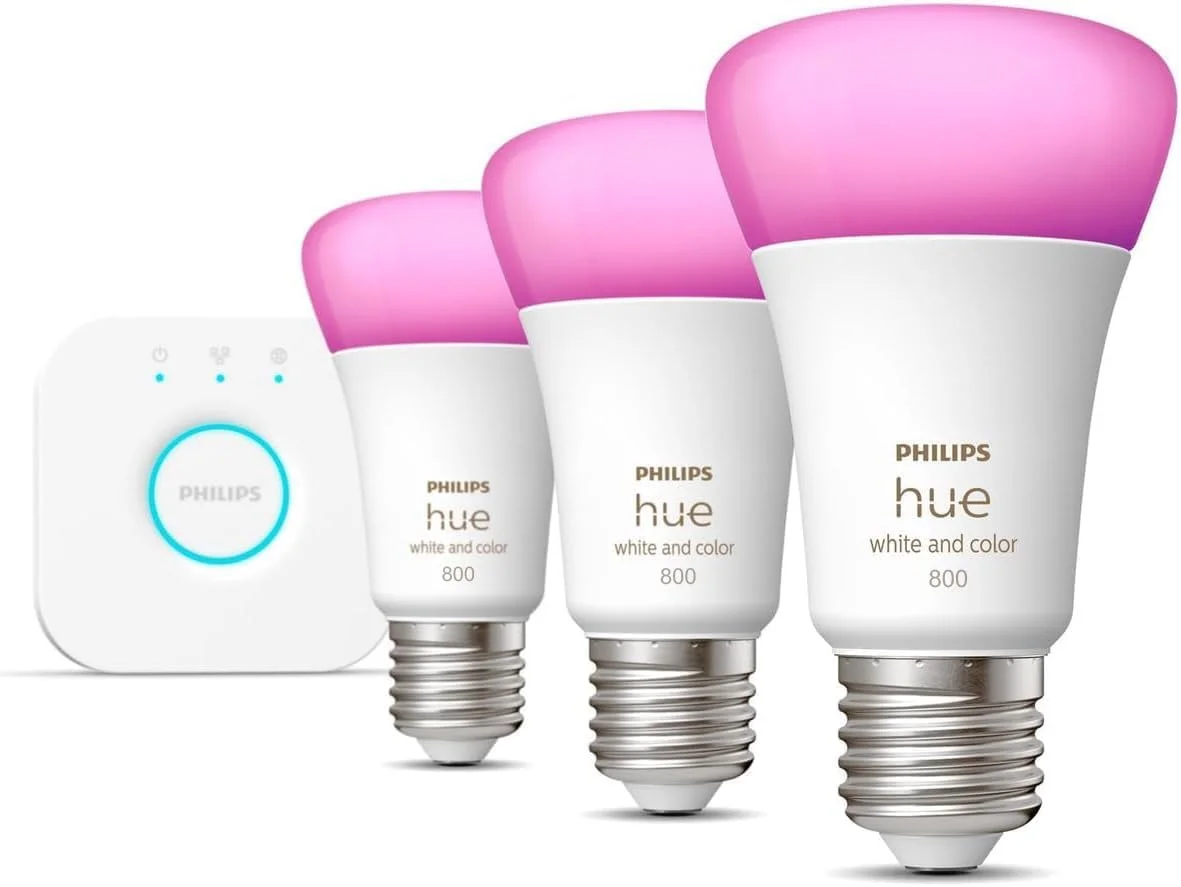 کیت استارتر لامپ هوشمند ال ای دی Philips Hue White & Colour Ambiance - 60 وات - 800 لومن (3 لامپ و بریج)