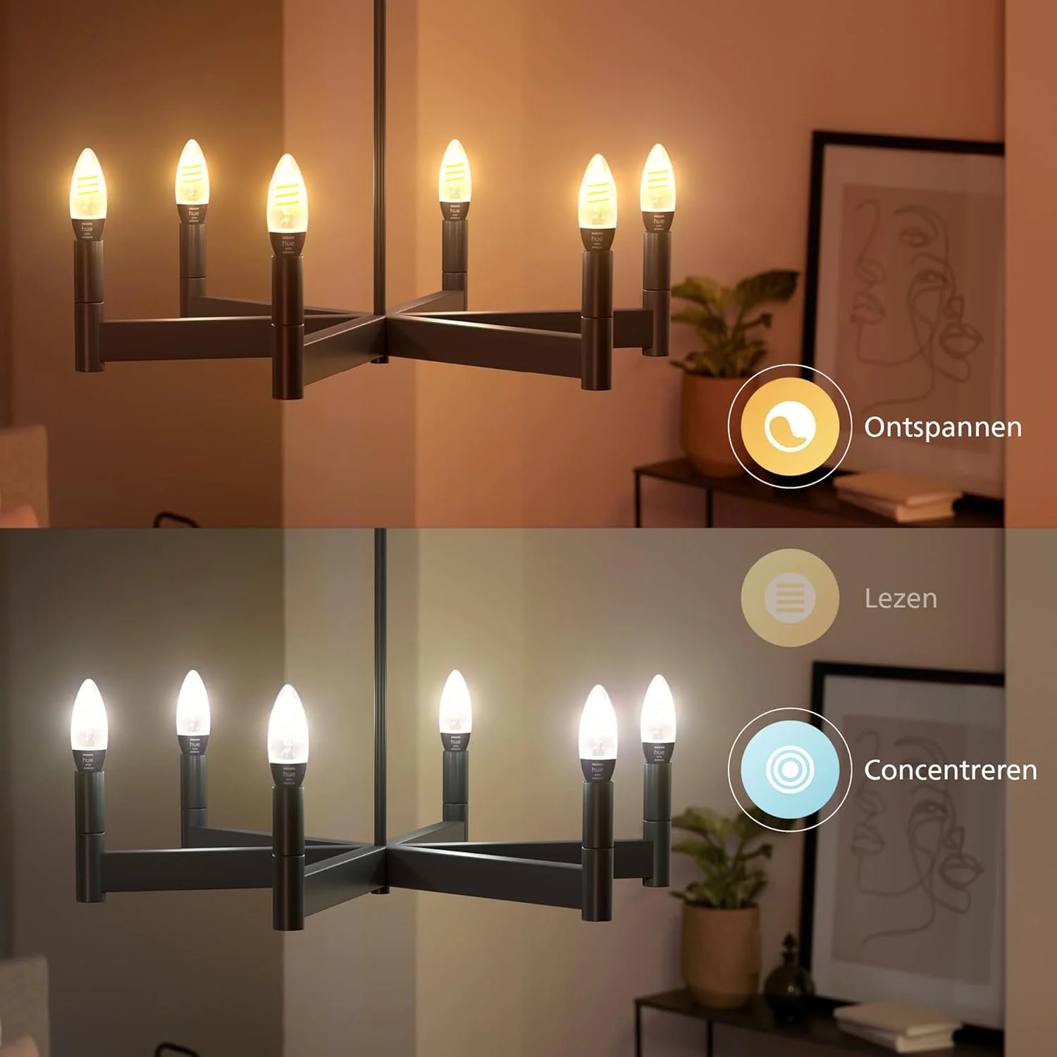 لامپ هوشمند فیلامنتی شمعی Philips Hue، بسته 2 عددی، نور سفید قابل تنظیم، LED، پایه E14 (پیچ کوچک ادیسونی)، 4.9 وات، مناسب برای روشنایی داخلی منزل، اتاق خواب، نشیمن و غذاخوری.
