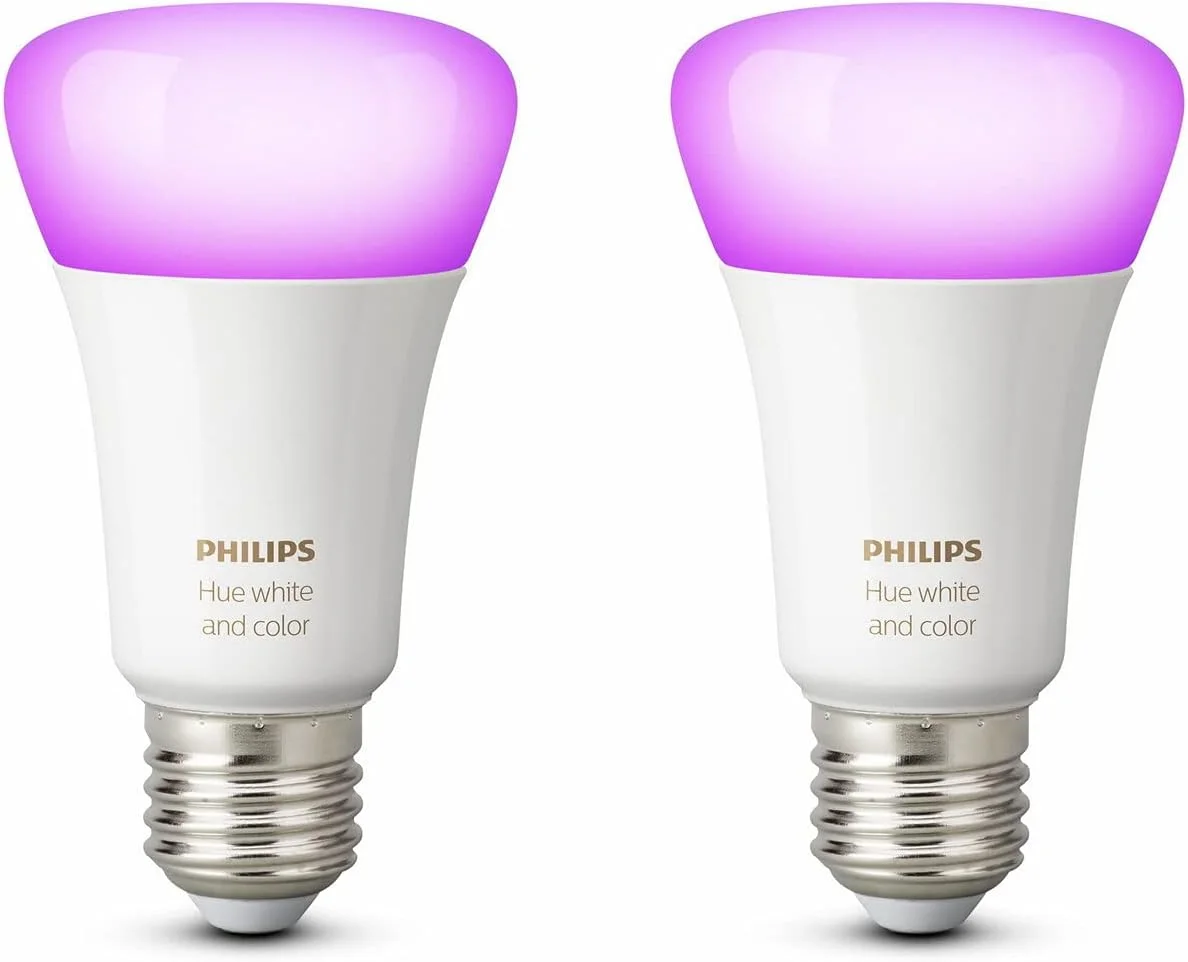 لامپ هوشمند ال ای دی فیلیپس Hue White and Colour Ambiance، بسته 2 عددی [E27 Edison Screw] معادل 60 وات، با بلوتوث، سازگار با الکسا، گوگل اسیستنت و اپل هوم کیت.