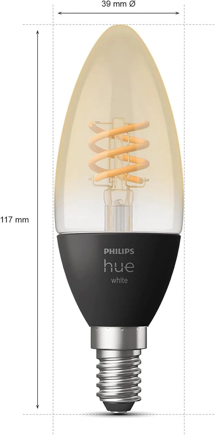 لامپ هوشمند فیلامنتی سفید Philips Hue، تک لامپ LED [E14 سرپیچ کوچک ادیسونی]. سازگار با الکسا، گوگل اسیستنت و اپل هوم کیت