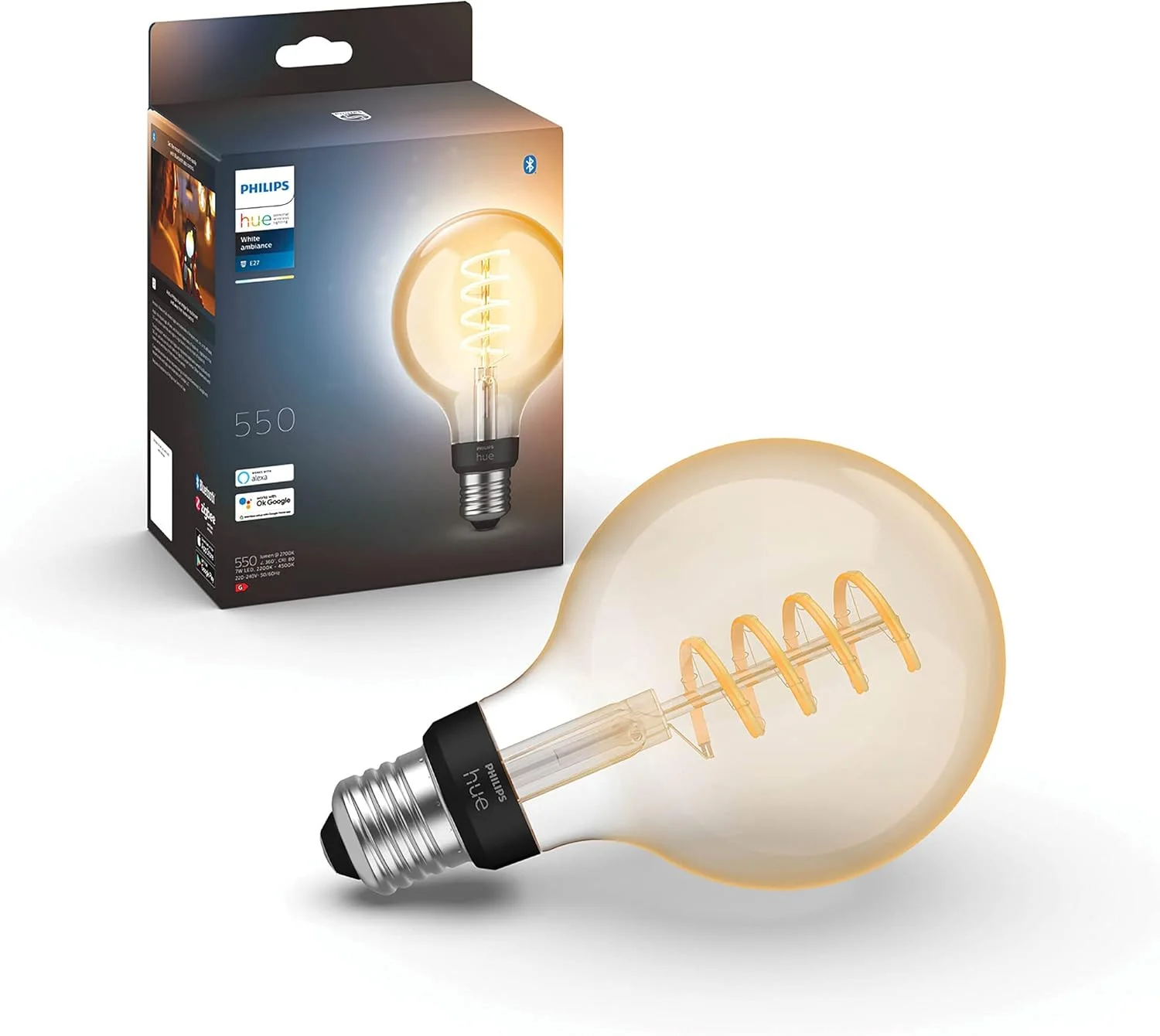 لامپ هوشمند فیلامنتی ادیسونی LED مدل Philips Hue White Ambiance، پایه E27، 550 لومن. سازگار با الکسا، گوگل اسیستنت و اپل هوم کیت