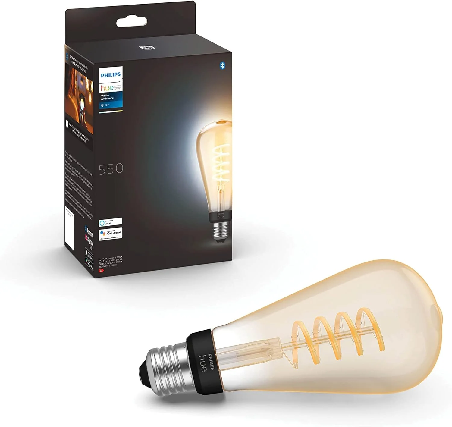 لامپ هوشمند فیلامنتی Philips Hue NEW White Ambiance ST64 [پیچ ادیسونی E27] با بلوتوث. سازگار با الکسا، گوگل اسیستنت و اپل هوم کیت