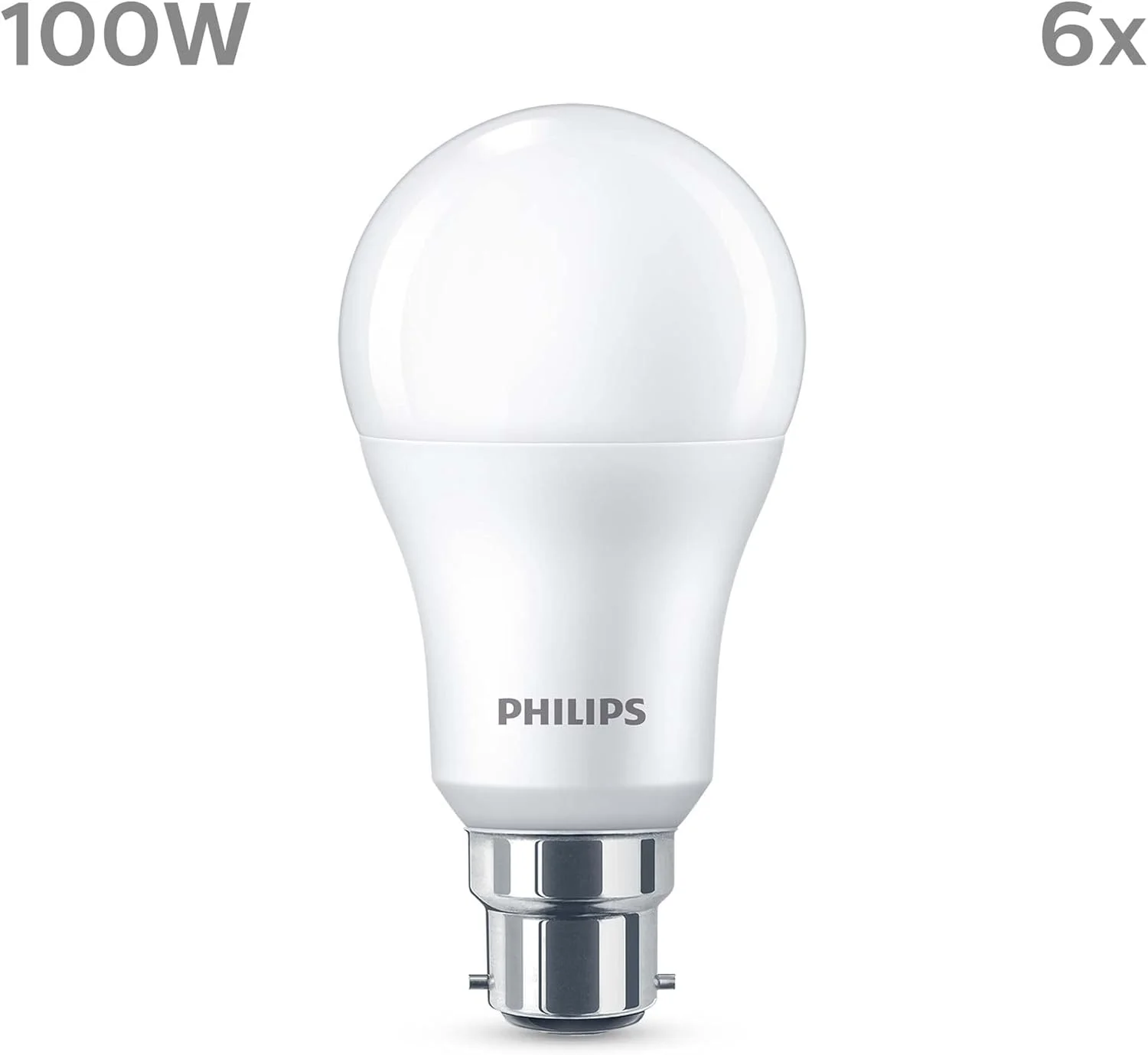 لامپ ال ای دی مات فیلیپس A60 بسته 6 عددی [سفید گرم 2700 کلوین - پایه B22] 100 وات، غیر قابل تنظیم نور. مناسب برای روشنایی داخلی منزل