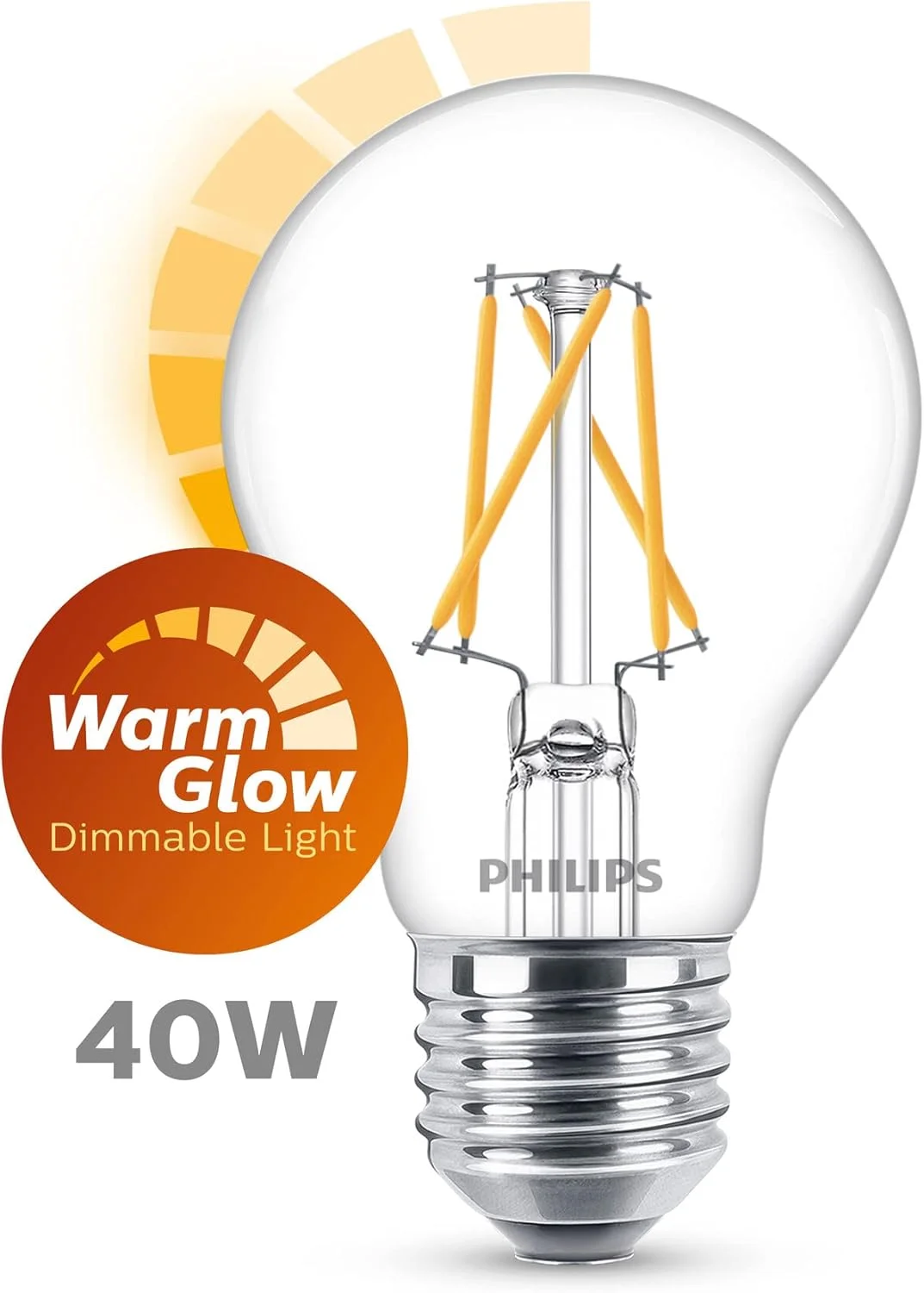 لامپ ال ای دی کلاسیک فیلیپس E27 WarmGlow 40W سفید گرم، کم نور شونده، شفاف، طرح اشکی