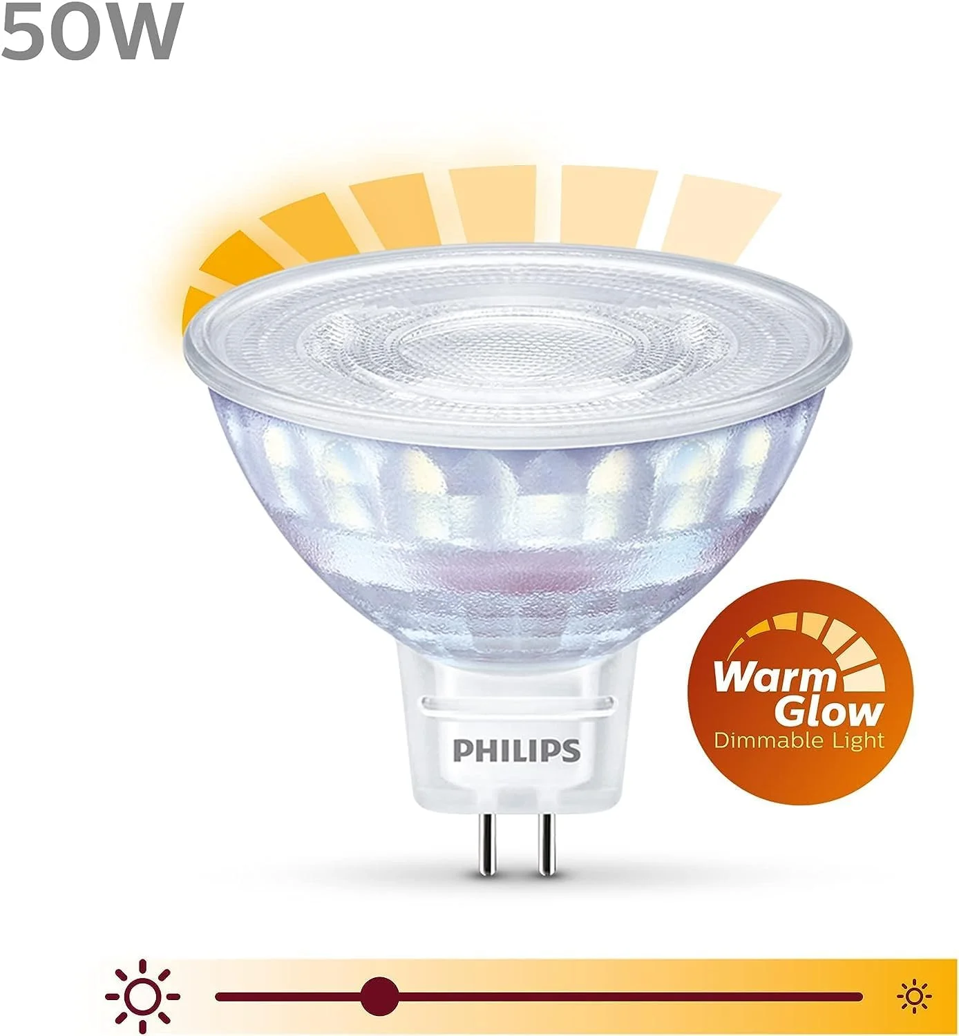 چراغ ال ای دی کلاسیک اسپات Warm Glow فیلیپس، قابل تنظیم نور، مناسب برای نورپردازی داخلی [سفید گرم 2200-2700K] 7 وات - معادل 50 وات. چراغ های نقطه ای برای روشنایی داخلی منزل