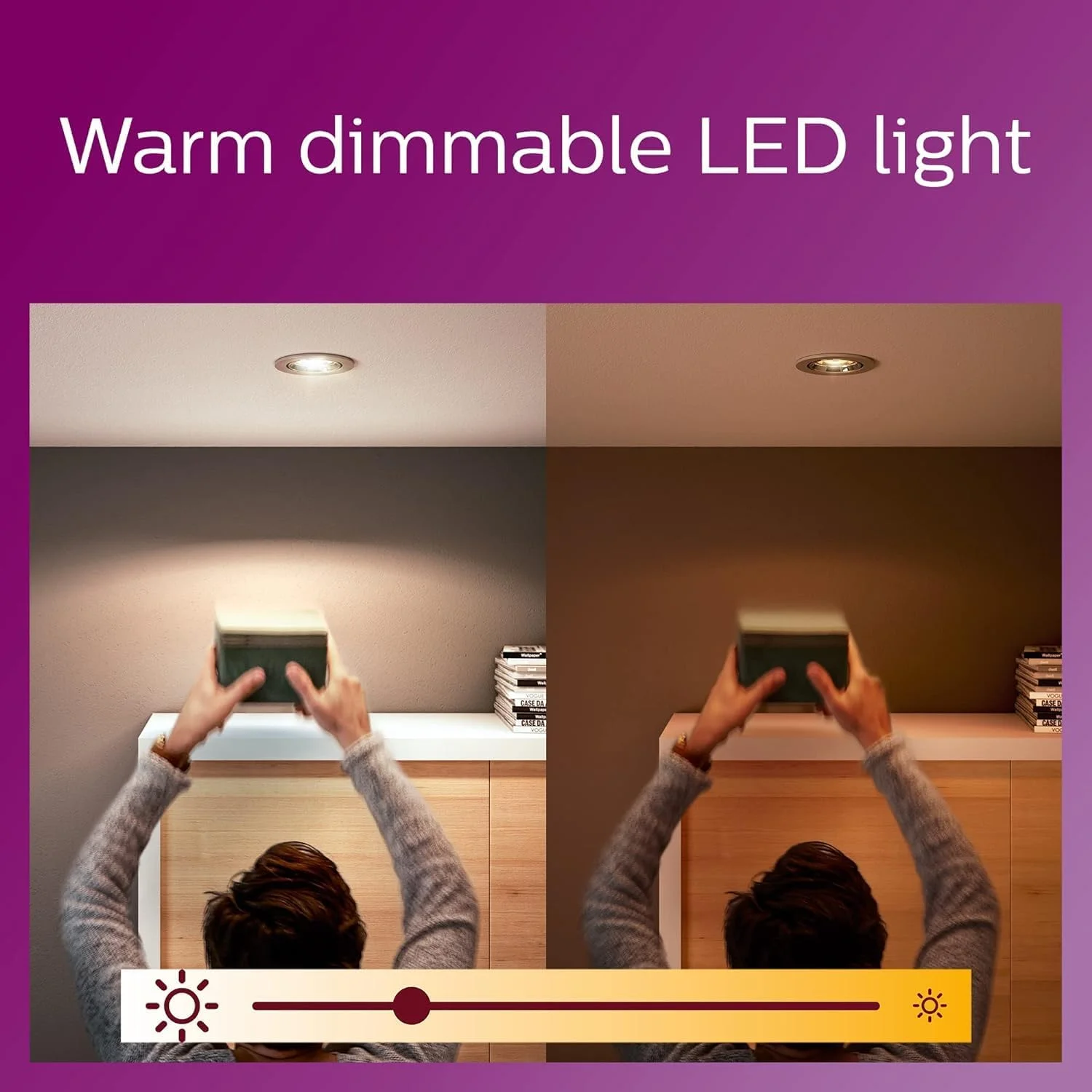 چراغ ال ای دی کلاسیک اسپات Warm Glow فیلیپس، قابل تنظیم نور، مناسب برای نورپردازی داخلی [سفید گرم 2200-2700K] 7 وات - معادل 50 وات. چراغ های نقطه ای برای روشنایی داخلی منزل