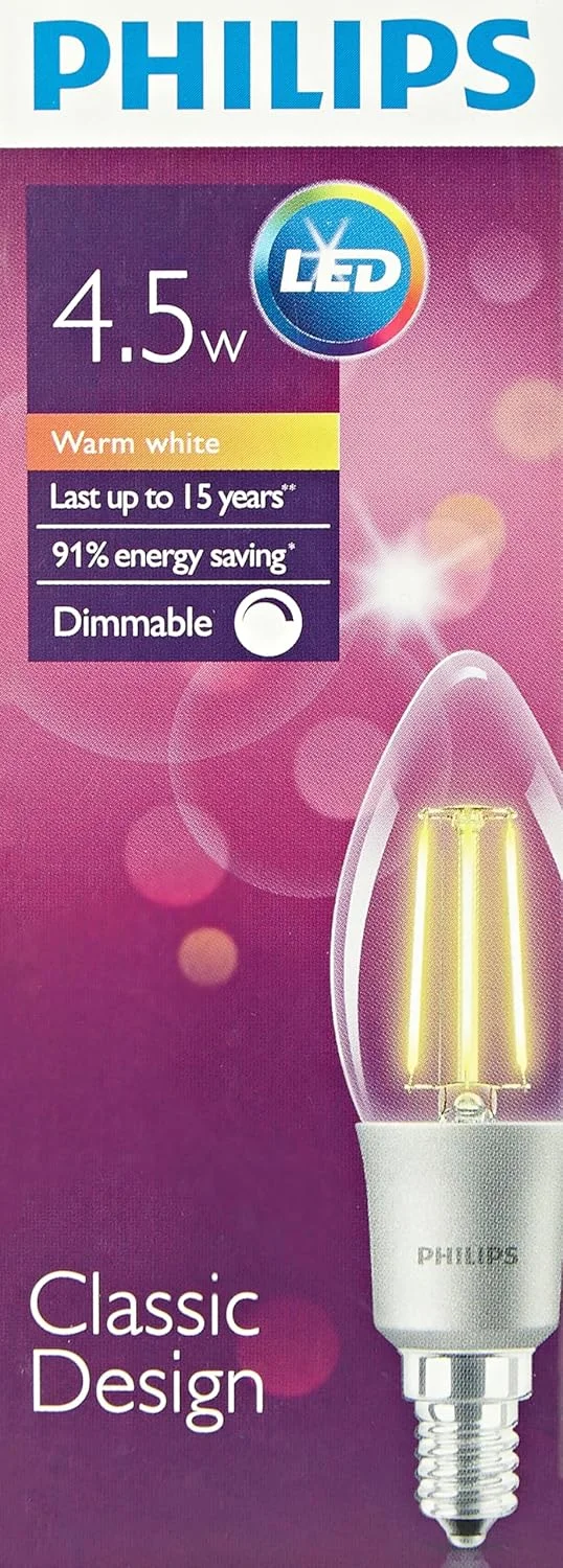 لامپ ال ای دی فیلامنتی شمعی فیلیپس مدل B35 E14 Ww Cl Dimmable، 4.5-50 وات لامپ ال ای دی فیلامنتی شمعی فیلیپس مدل B35 E14 Ww Cl Dimmable، 4.5-50 وات