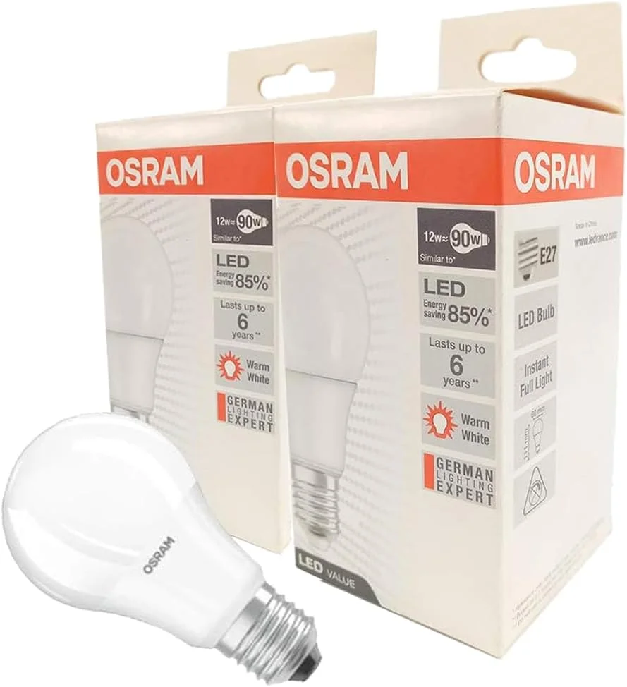 لامپ ال ای دی کلاسیک A اسرام | مات 12 وات، پایه پیچی E27، سفید گرم/3000 کلوین - 700 لومن (بسته 2 عددی)