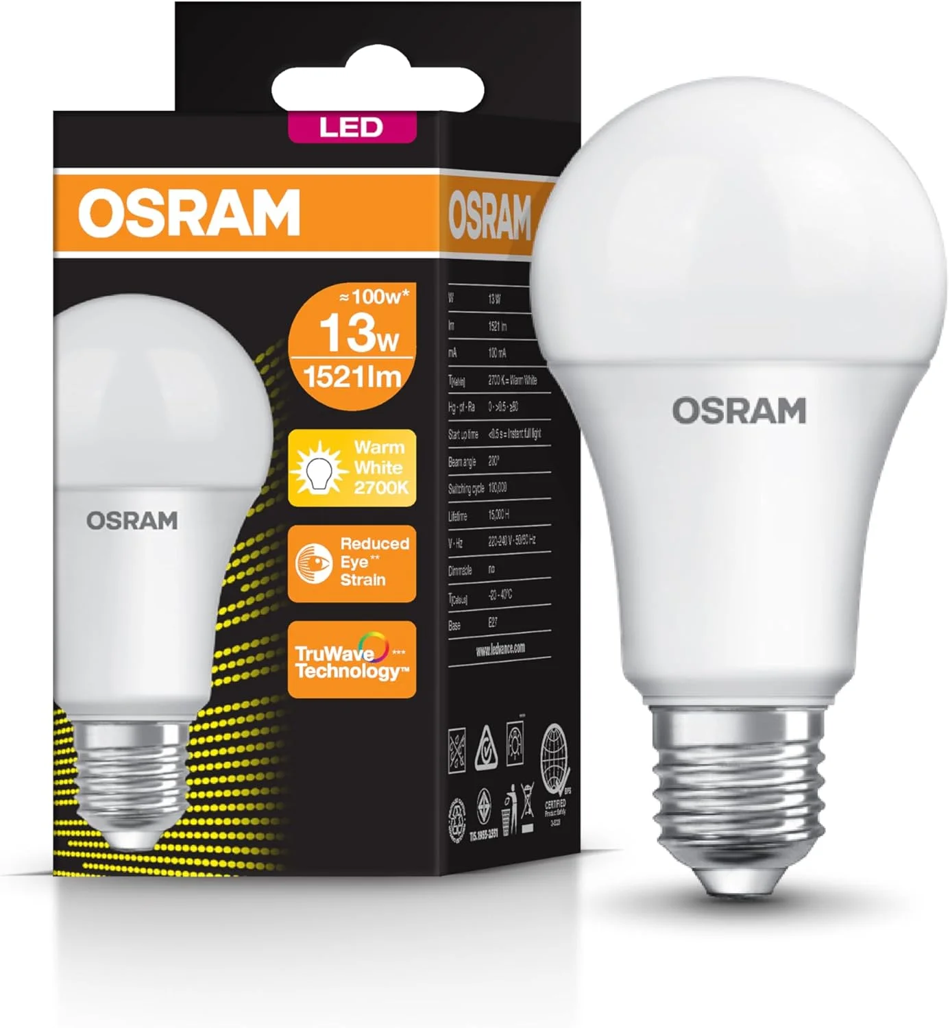 لامپ ال ای دی OSRAM VALUE CLASSIC A 13W نور گرم لامپ ال ای دی OSRAM VALUE CLASSIC A 13W نور گرم