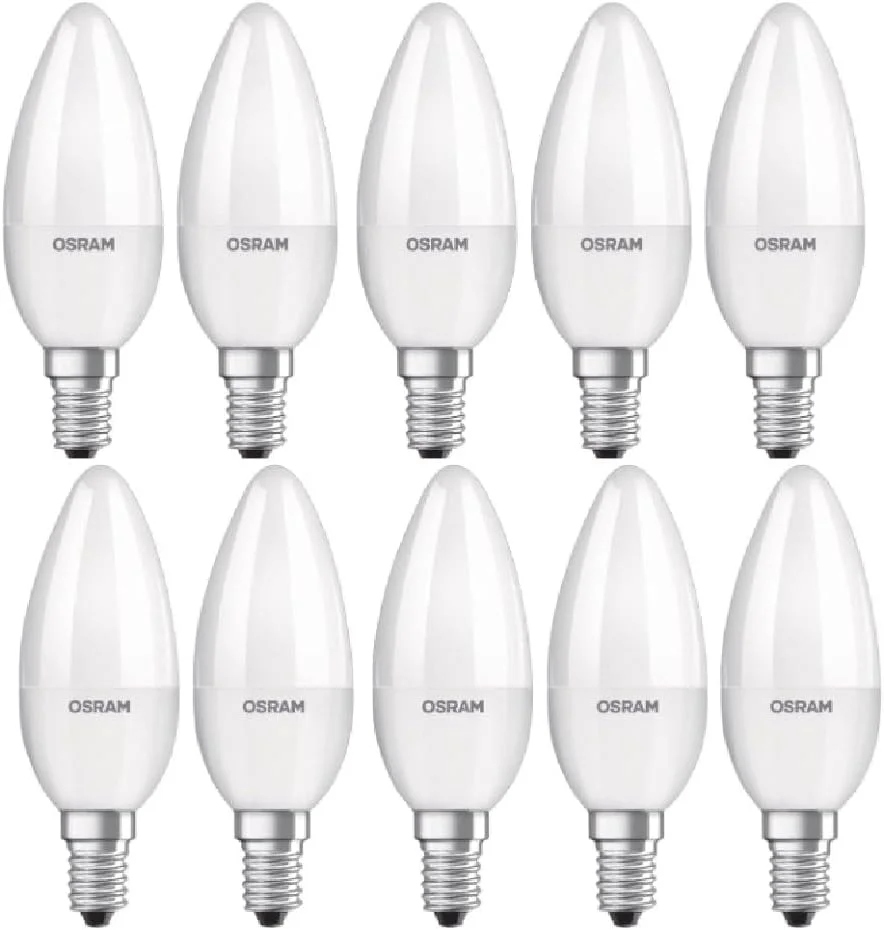 لامپ ال ای دی کم مصرف ۴.۷ وات اشکی مات، پایه E14، ۲۳۰ ولت، مدل B40، رنگ ۸۲۷، بسته ۱۰ عددی اوسرام