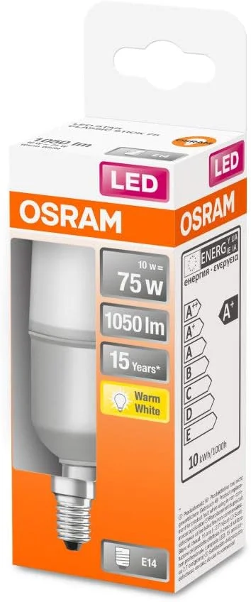 لامپ ال ای دی استار استیک E14 اسرام، نور سفید گرم، 75 وات، 10 کیلووات ساعت در 1000 ساعت لامپ ال ای دی استار استیک E14 اسرام، نور سفید گرم، 75 وات، 10 کیلووات ساعت در 1000 ساعت