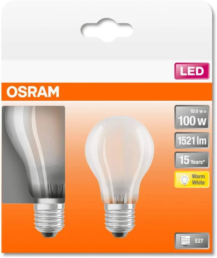 لامپ های ال ای دی OSRAM، مدل کلاسیک، 10 وات، مات، مجموعه 10 عددی، جایگزین 100 وات لامپ های ال ای دی OSRAM، مدل کلاسیک، 10 وات، مات، مجموعه 10 عددی، جایگزین 100 وات