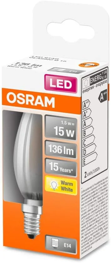 لامپ ال ای دی OSRAM | پایه: E14 | نور گرم سفید | 2700 کلوین | 1.50 وات | معادل 15 وات | شفاف | LED Retrofit CLASSIC B