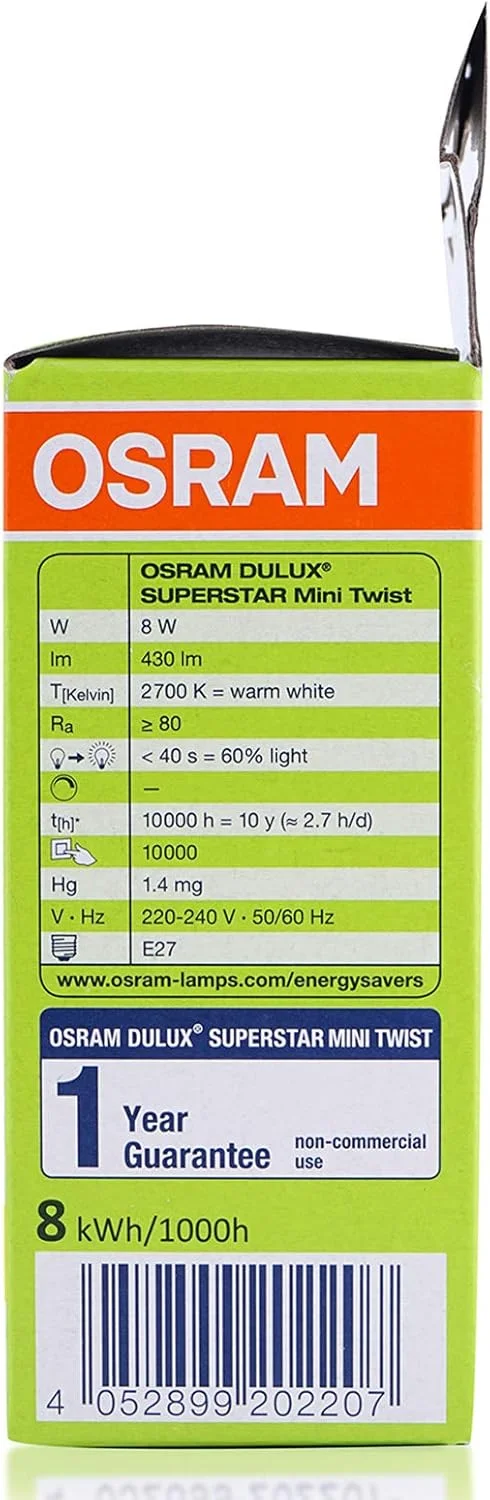 لامپ کم مصرف مینی تویست اسرام، سفید، Oesmtwist/8W/W/W/Sp لامپ کم مصرف مینی تویست اسرام، سفید، Oesmtwist/8W/W/W/Sp