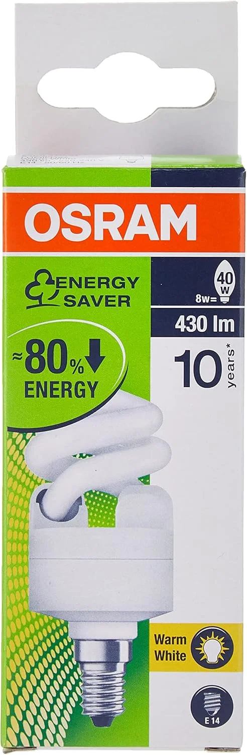 لامپ کم مصرف OSRAM مدل E14 MINI TWIST 8W نور آفتابی بسته 3 عددی