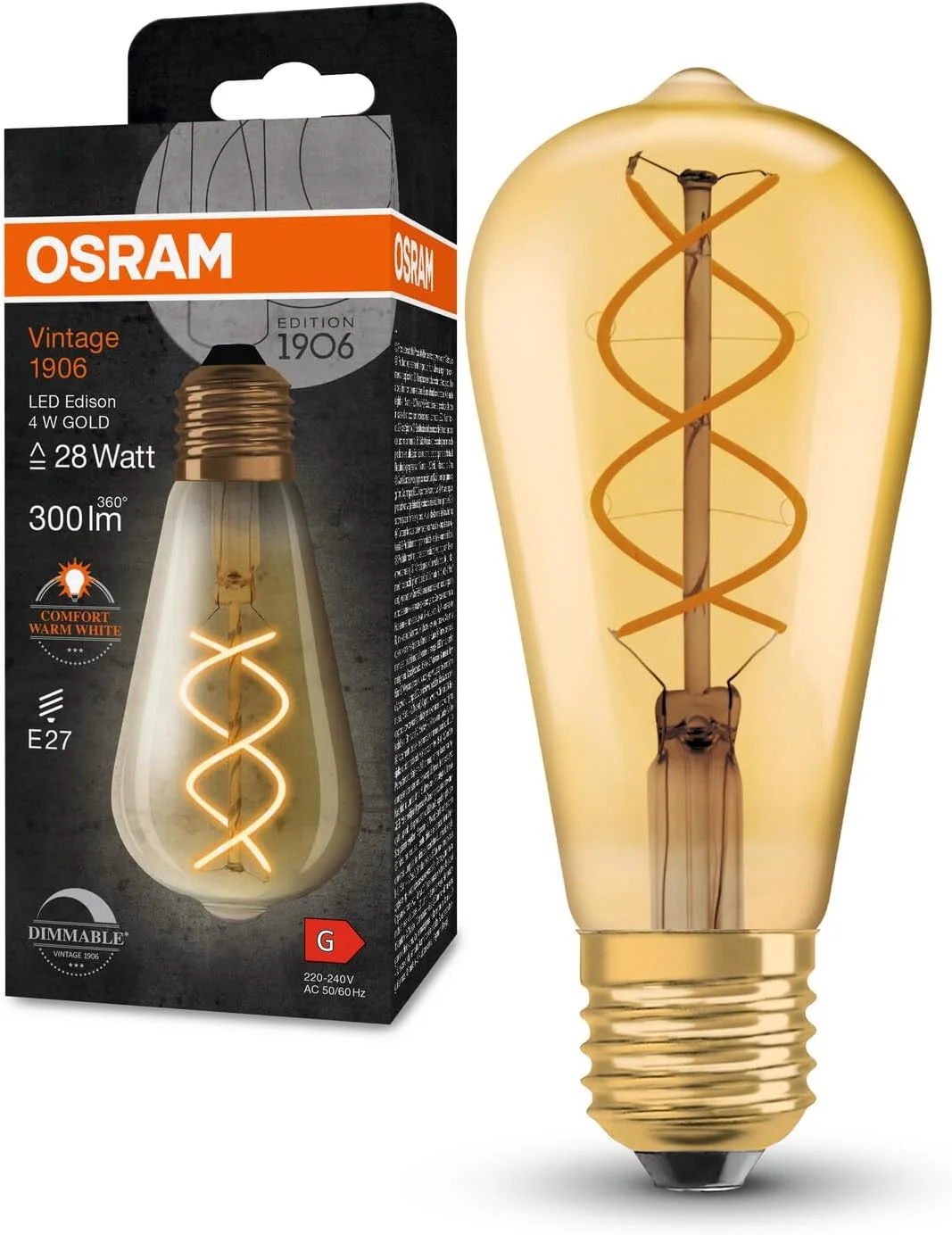 لامپ های ال ای دی دیمرپذیر اسرام، نسخه وینتیج، جایگزین 28 وات، پایه E27، شکل ST64، 2000 کلوین، سفید گرم راحت، شیشه شفاف، 1 عدد