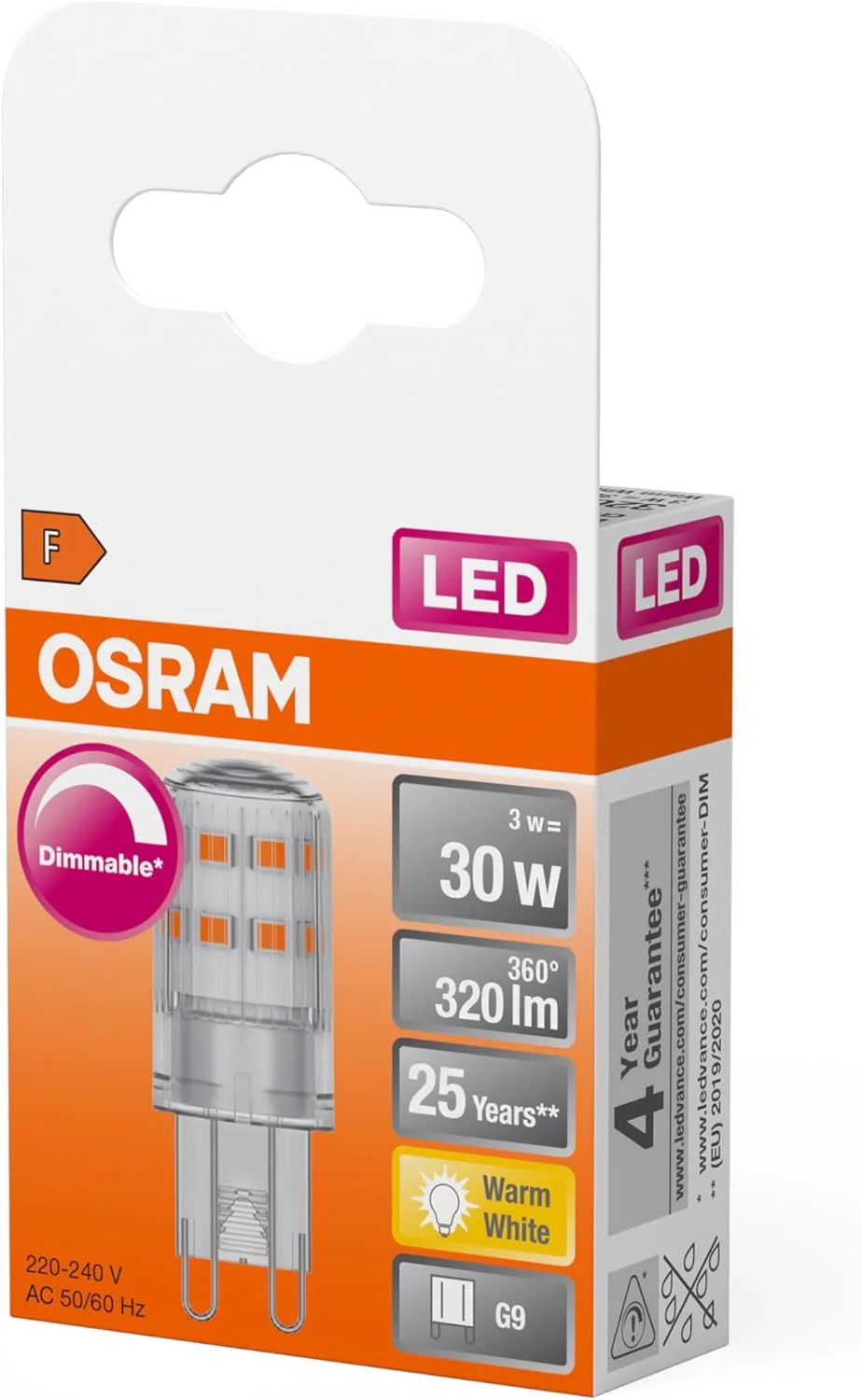 لامپ ال ای دی سوزنی دیمرپذیر OSRAM با پایه G9، نور سفید گرم (2700 کلوین)، 320 لومن، شیشه شفاف، بسته تکی، 1 عدد (بسته 1 عددی)، دیمرپذیر لامپ ال ای دی سوزنی دیمرپذیر OSRAM با پایه G9، نور سفید گرم (2700 کلوین)، 320 لومن، شیشه شفاف، بسته تکی، 1 عدد (بسته 1 عددی)، دیمرپذیر