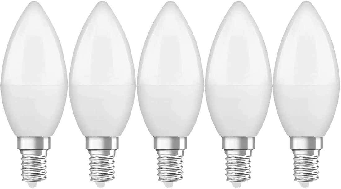لامپ ال ای دی شمعی کم مصرف Osram E14، مدل Retrofit Classic B، توان 4 وات، نور سفید گرم 2700K، مات - بسته 5 عددی