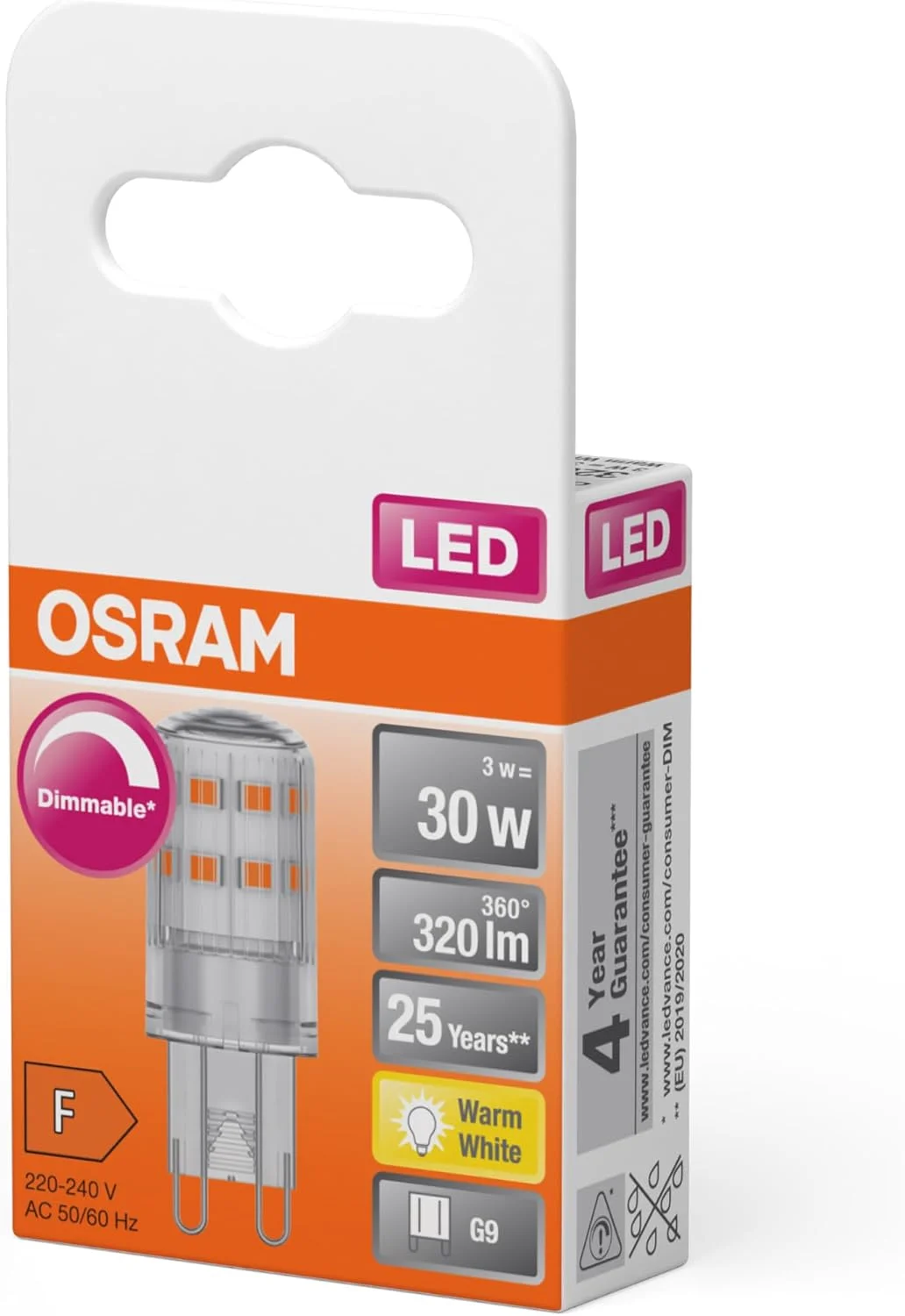 لامپ ال ای دی سوزنی دیمرپذیر OSRAM با پایه G9، نور سفید گرم (2700 کلوین)، 320 لومن، شیشه شفاف، بسته تکی، 1 عدد (بسته 1 عددی)، دیمرپذیر لامپ ال ای دی سوزنی دیمرپذیر OSRAM با پایه G9، نور سفید گرم (2700 کلوین)، 320 لومن، شیشه شفاف، بسته تکی، 1 عدد (بسته 1 عددی)، دیمرپذیر